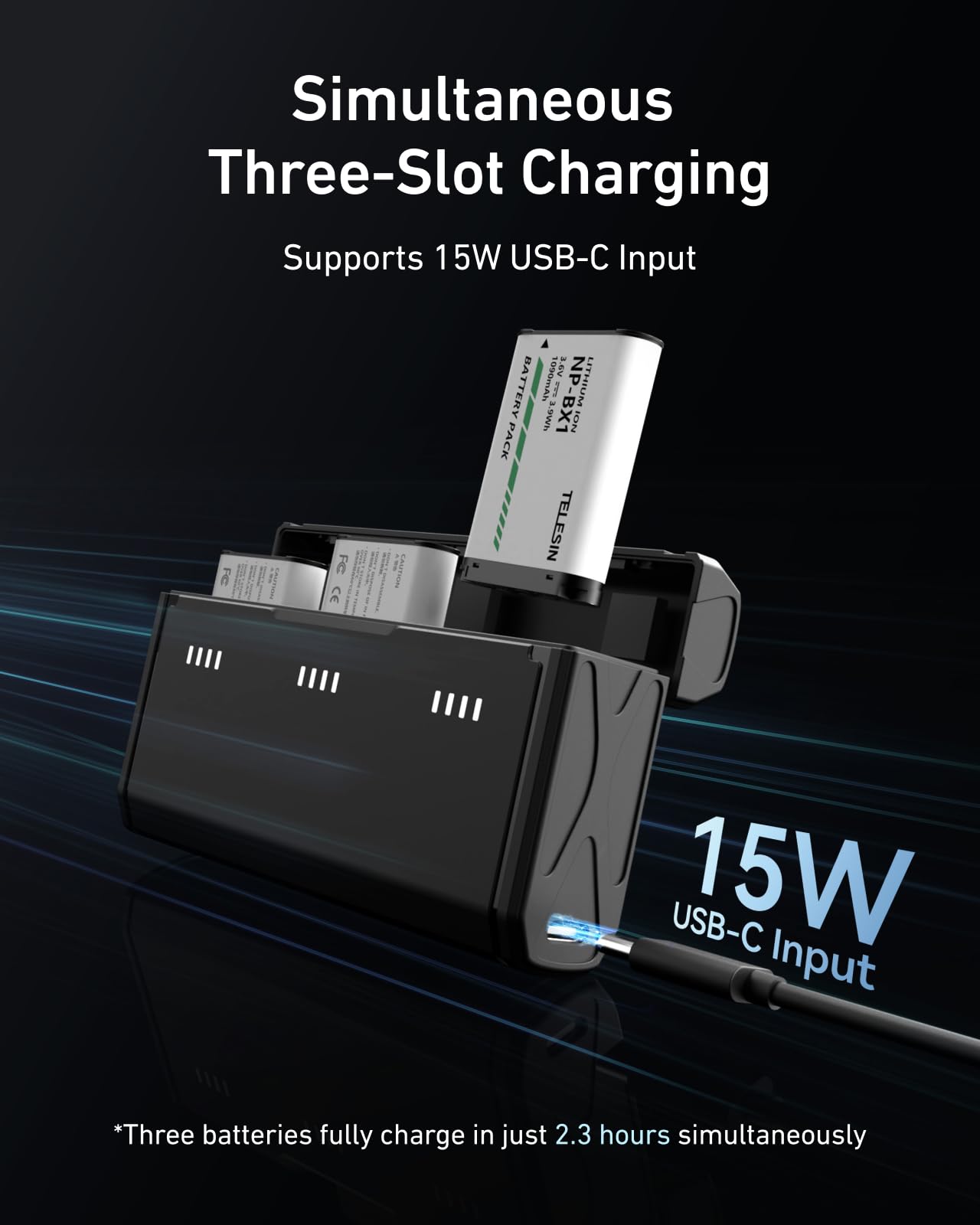 Amazon.com : TELESIN 2 Pack NP-BX1 Battery and 3-Channel Battery